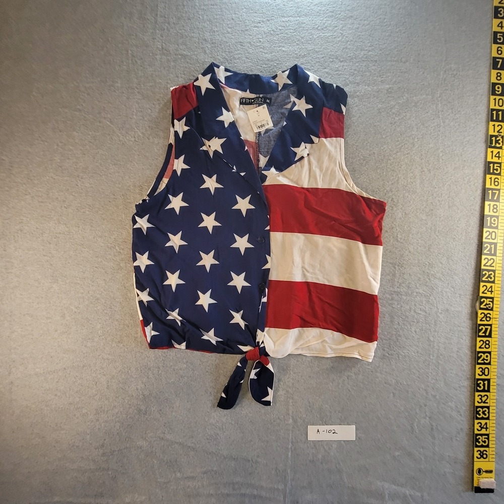 Fifth Sun Navy, White & Red Patriotic Tie-Front Vest